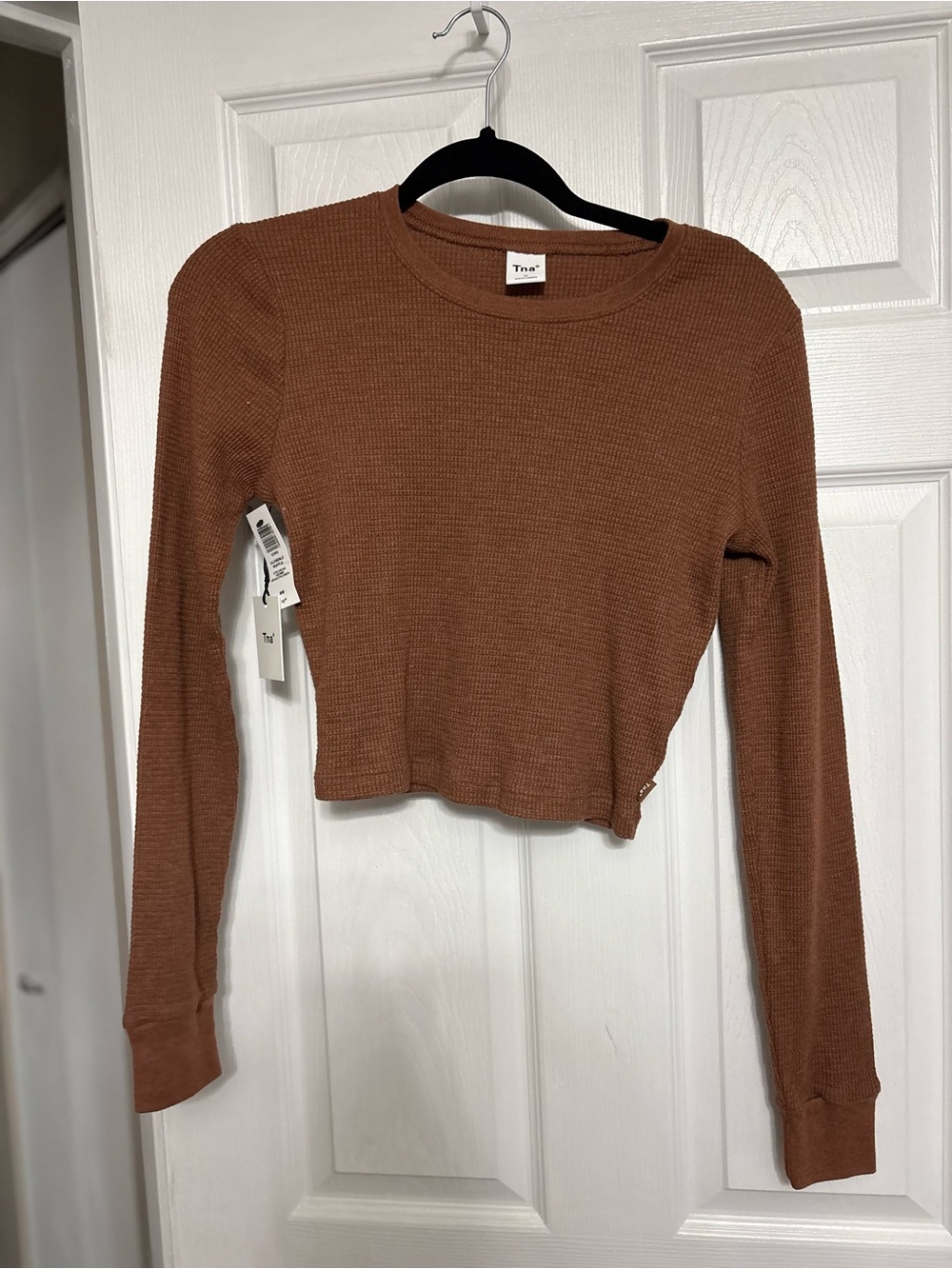 NWT- TNA Cropped Waffle Knit Long-Sleeve Top - Glendale Top